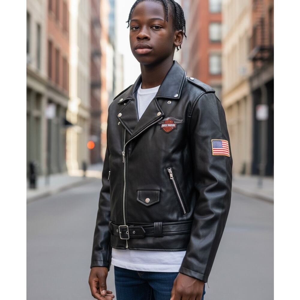Harley-Davidson® Kids  Faux Leather Moto Jacket Sz. M NWOT